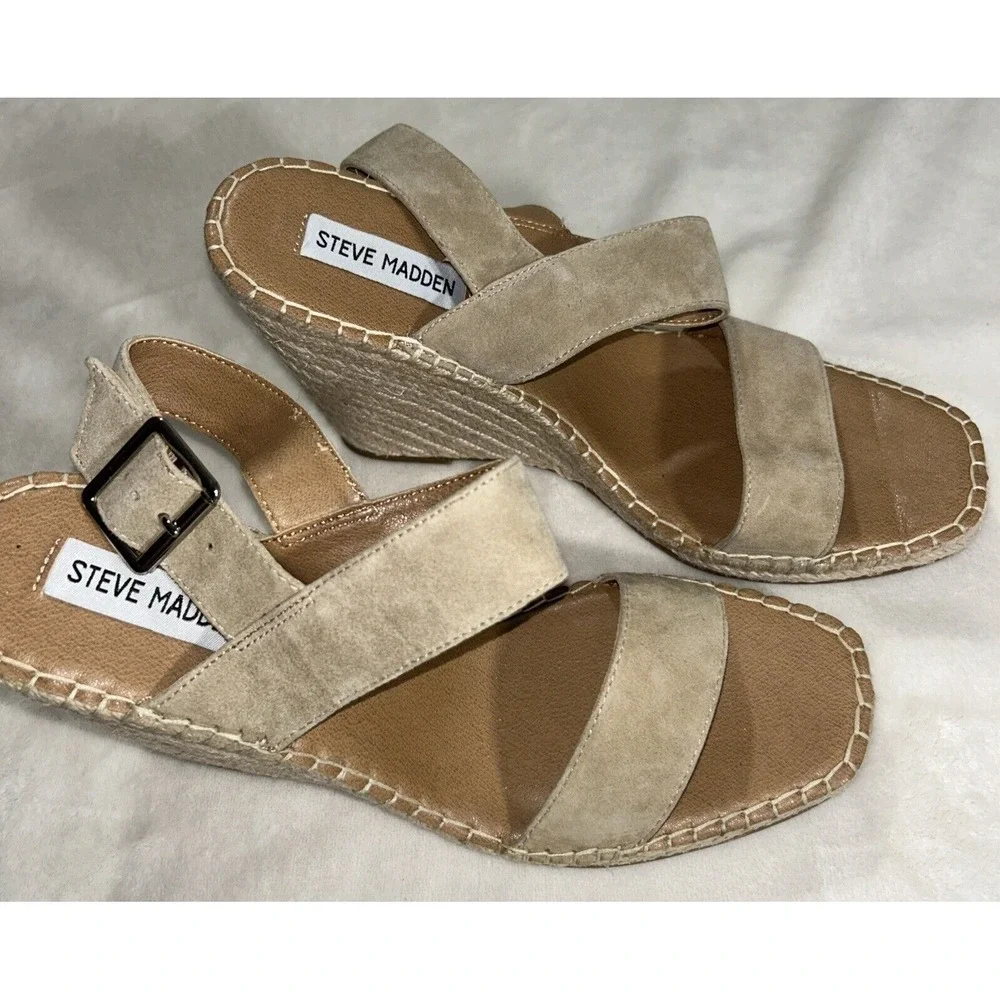 Steve Madden‎ Women's Upstage Wedge Sandal, Tan Suede, Size 10